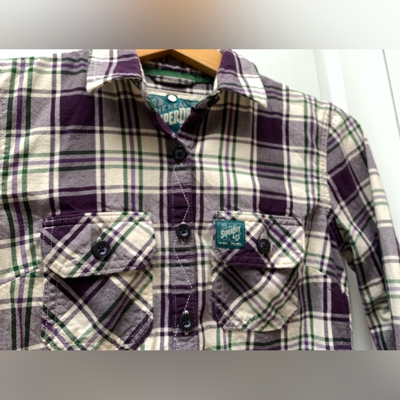 SUPERDRY super good purple plaid flannel - Picture 3 of 12